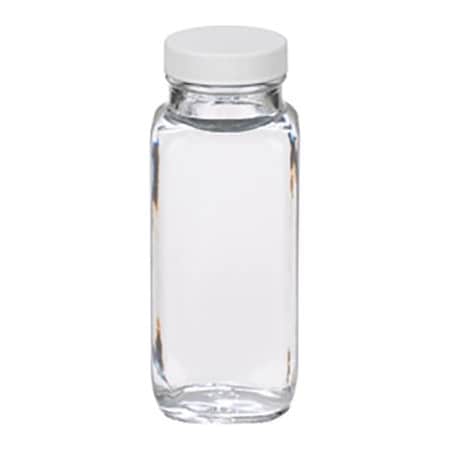Cp Lab Safety. Wheaton 8 oz Clear Glass Bottles, French Squares, PTFE Liner, Case of 24 W216881